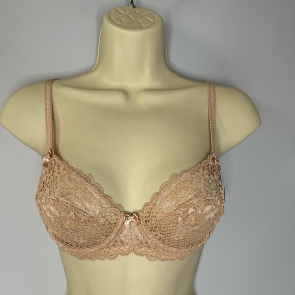 Adore Me Cinthia Unlined Rose Lace Bra Beige Sz. 32A New - Picture 1 of 7